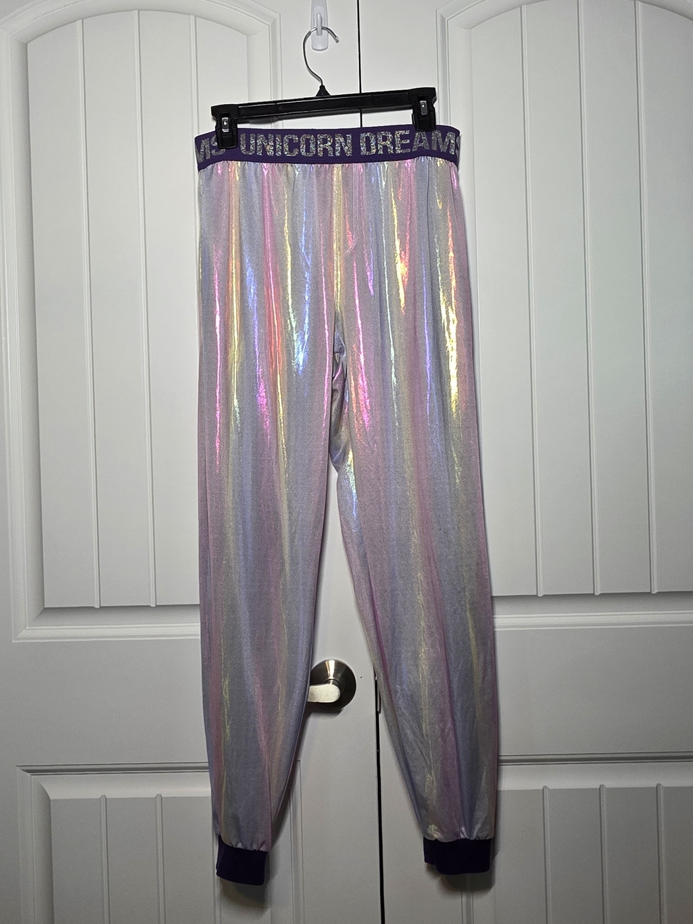 ✨ Top Drawer Holographic Pants Size S Silver Iridescent Jogger Style